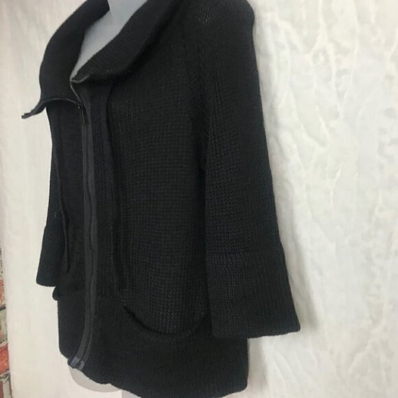 THEORY Black Knitted Zip Up Sweater Size  M - Picture 4 of 7